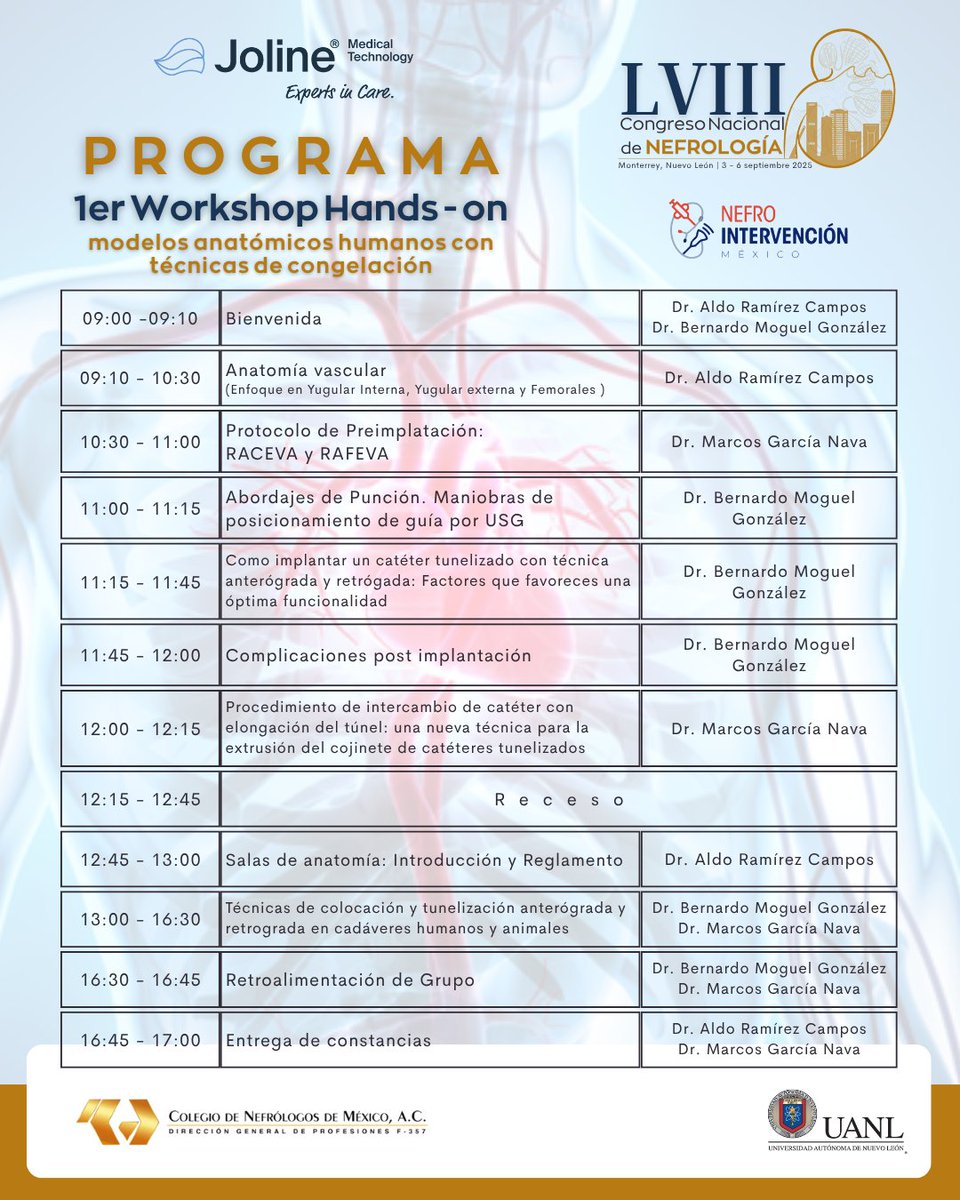 ¡No pierdas la oportunidad!
Participa en el 1er Workshop Hands-On con modelos humanos congelados.

✅ Puntos para recertificación CMN
🎓 Avalado por la UANL
📅 3 sep | 9:00-17:00 h 
💰 $6,350 MXN

Regístrate: app.acceda.mx/nefrologia/reg…

#Nefrología #TallerHandsOn #LVIIICNN2025