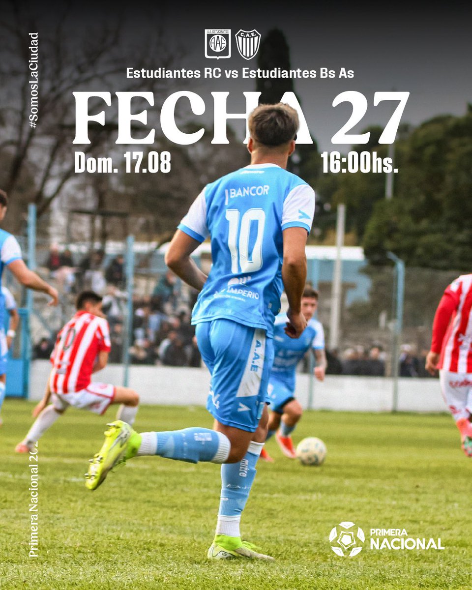 A. A. Estudiantes de Río Cuarto (@estudiantesrio4) on Twitter photo FECHA 2️⃣7️⃣| PRIMERA NACIONAL 2025
🆚 <a href="/EstudiantesOK/">Estudiantes</a>
🗓️ domingo 17 de Agosto
⌚️ 16:00 hs
🏟️Estadio Ciudad de Río Cuarto
#SomosLaCiudad | EstudiantesRC FECHA 2️⃣7️⃣| PRIMERA NACIONAL 2025
🆚 <a href="/EstudiantesOK/">Estudiantes</a>
🗓️ domingo 17 de Agosto
⌚️ 16:00 hs
🏟️Estadio Ciudad de Río Cuarto
#SomosLaCiudad | EstudiantesRC