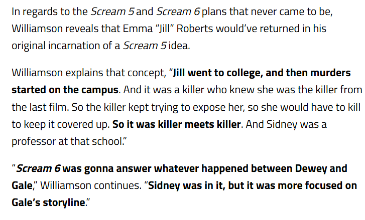 teresaschopper's tweet photo. People are crying over a rumor, saying it would be incredibly disrespectful for Melissa Barrera to be in Scary Movie 6 parodying Scream. Well, unlike Courteney Cox and David Arquette, who were always excited about making the sequels, everyone had to keep convincing Neve Campbell to do all the sequels after Scream 2 (poor Wes Craven) because she felt she was bigger than Scream and Sidney. That's the respect Neve Campbell has for Scream and its fans, but the so-called "OG Scream fans" don't say a thing about it!
Funny enough, it wasn't until Spyglass found a new lead, wrongfully treated Neve like trash and "kicked her out" of Scream 6, that she "remembered" how much she loves the franchise, wanted to be a part of the sequels, and went to every convention and interview to cry about it.
#BoycottScream7