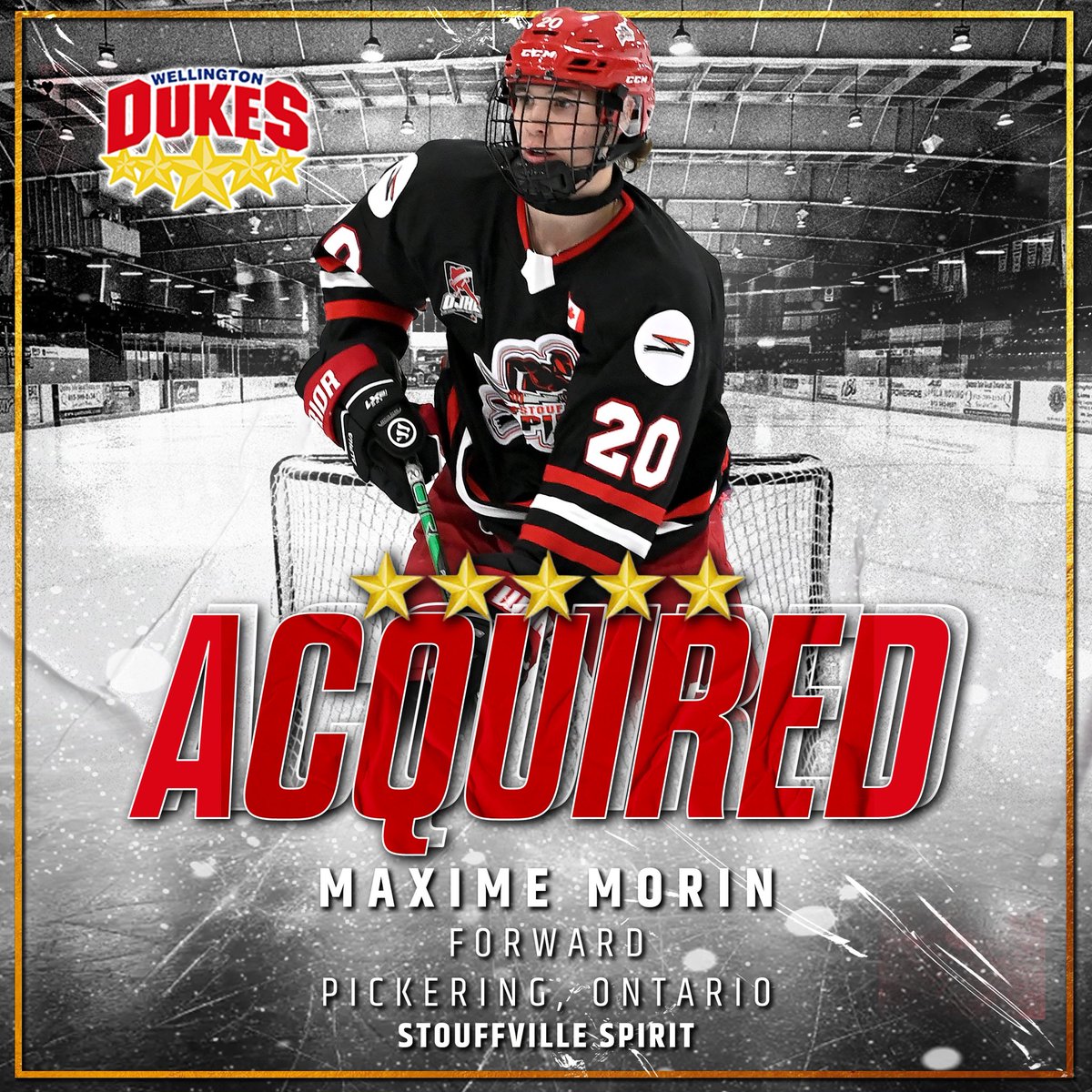 The Wellington Dukes are excited to announce the acquistion of 2007 born forward Maxime Morin and a PDF in exchange for defenseman Logan Sitlani. 

The Pickering, Ontario native played last season with the Stouffville Spirit.

Welcome to Welly, Maxime!