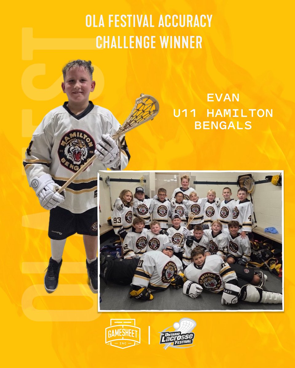 GameSheetInc's tweet image. Meet Evan from the U11 Hamilton Bengals!

Evan’s sharp shooting earned him a souvenir traditional lacrosse stick and a custom Player Card order for his entire team 🔥

Congrats to Evan and the Bengals for taking home the win and some serious bragging rights🏆