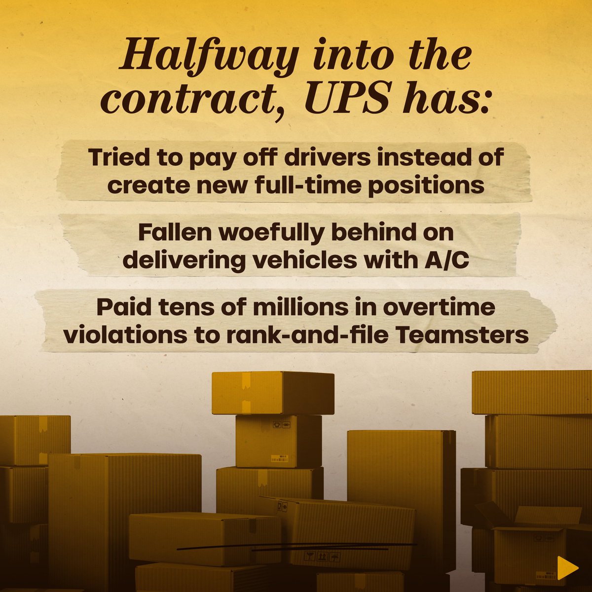 Teamsters's tweet photo. Across the country — from the Central Region to both coasts — UPS is failing to honor the Teamsters’ contract and the rights of the rank-and-file at nearly every level.

From its disrespect to its broken promises, UPS is crossing a line. That’s something the Teamsters never do. https://t.co/oF0PwC2fQN