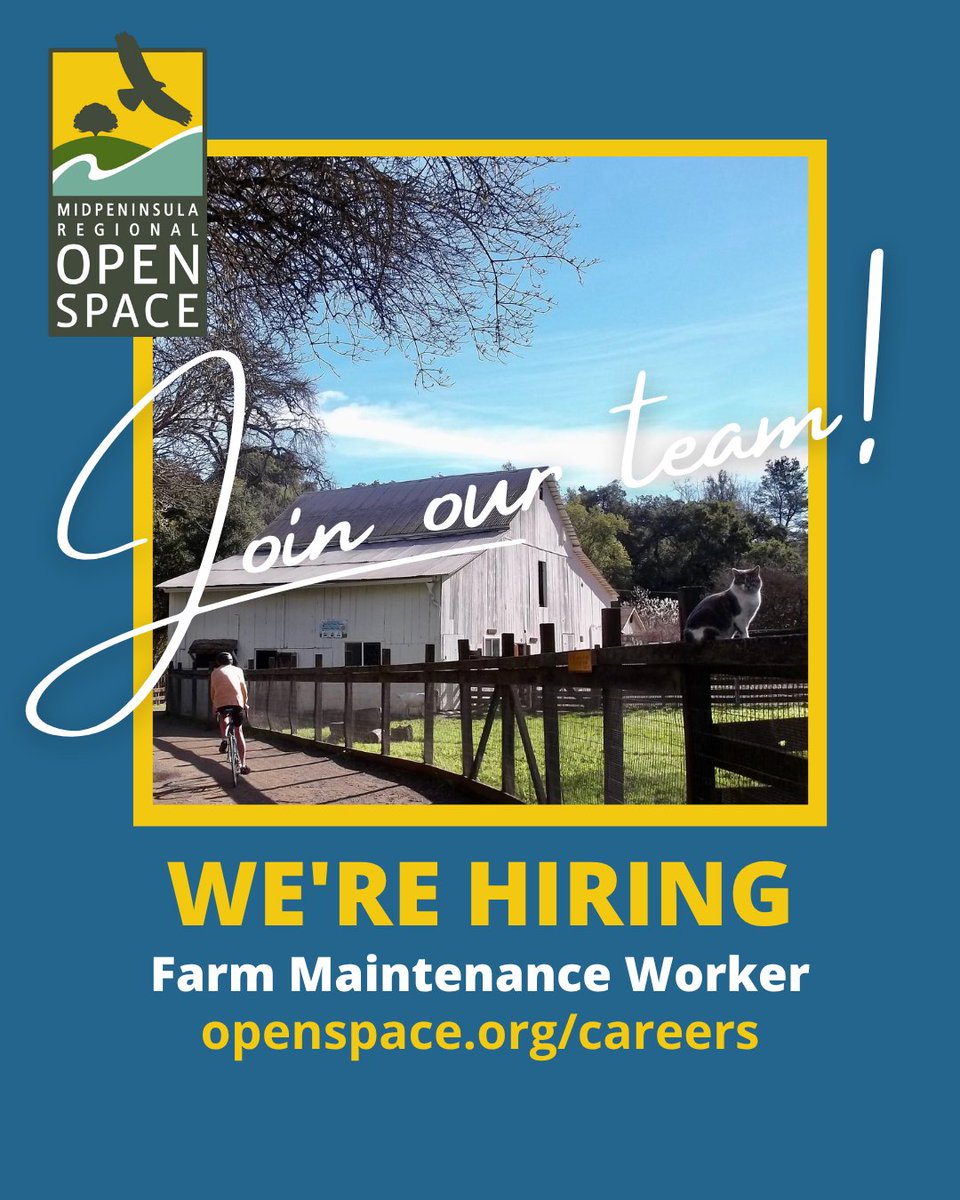 Midpen Open Space (@midpenopenspace) on Twitter photo Enjoy working outdoors? Midpen is seeking a Farm Maintenance Worker to support Deer Hollow Farm in Rancho San Antonio Preserve. The ideal candidate has working knowledge of farm operations and construction or maintenance. Learn more: bit.ly/4fHNLUf 
📷: Doris Livezey Enjoy working outdoors? Midpen is seeking a Farm Maintenance Worker to support Deer Hollow Farm in Rancho San Antonio Preserve. The ideal candidate has working knowledge of farm operations and construction or maintenance. Learn more: bit.ly/4fHNLUf 
📷: Doris Livezey