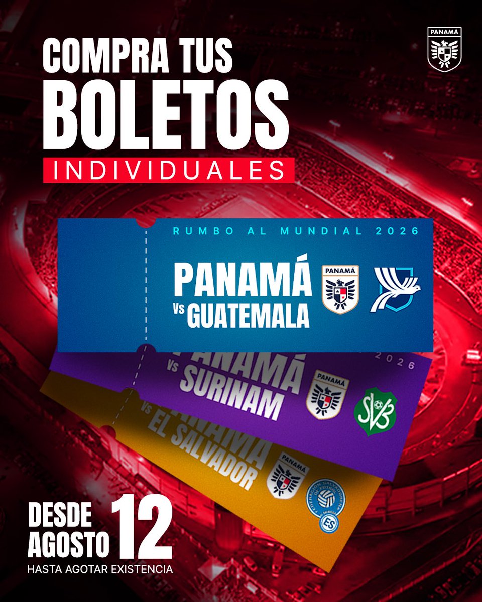 FINALIZA EL PACK “MÁS PANAMEÑOS QUE NUNCA” E INICIA LA VENTA DE 🎟️ INDIVIDUALES

Mientras que este lunes finaliza la venta del pack “Más panameños que nunca”, este martes inicia la venta de 🎟️ individuales para los partidos en el 🏟️ Rommel.

📝 fepafut.com/blog/2025/08/1…
