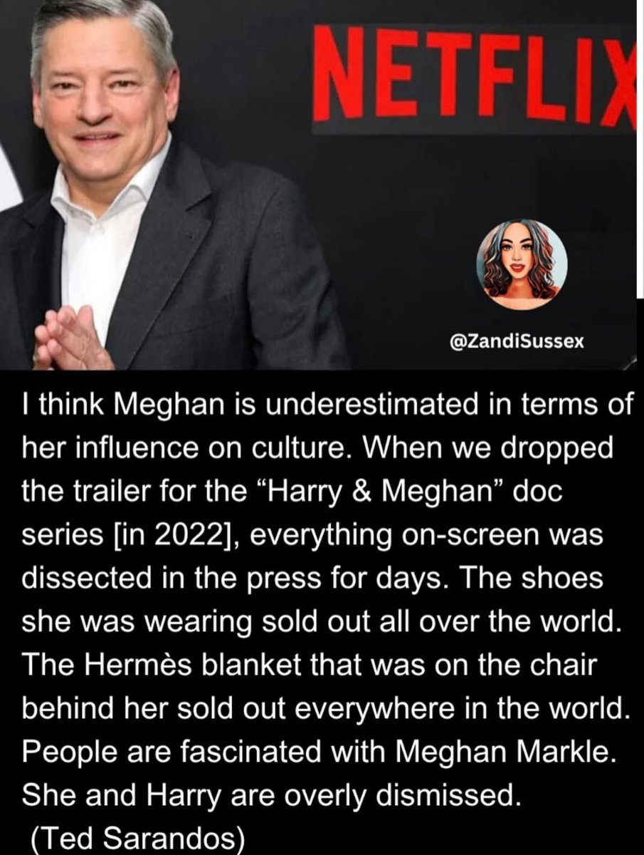 And the morale of the story is “Do not presume to know more about Netflix’s business than Ted Sarandos himself. ”🤣🤣🤣😂😂😂😂😂🤣🤣🤣😅😅😂😂🤣😂🤭🤭🤣😂😂🤣🤣😂😅

#HarryAndMeghanWon