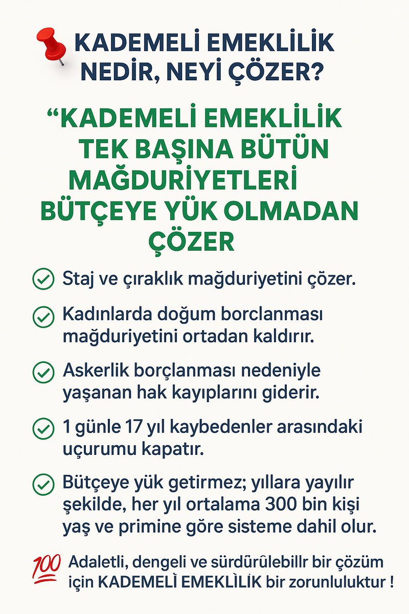 Biz, yıllardır emeğiyle geçinen, hakkı için mücadele eden milyonlarız.
Biz bu ülkenin fabrikalarında, atölyelerinde, tarlalarında, ofislerinde yıllarımızı verdik.
Kademeli emeklilik oyalama değil, kalıcı çözüm olmalı!

📣Yeni Tag 📣
👇👇👇👇
#KalıcıÇözümKademe