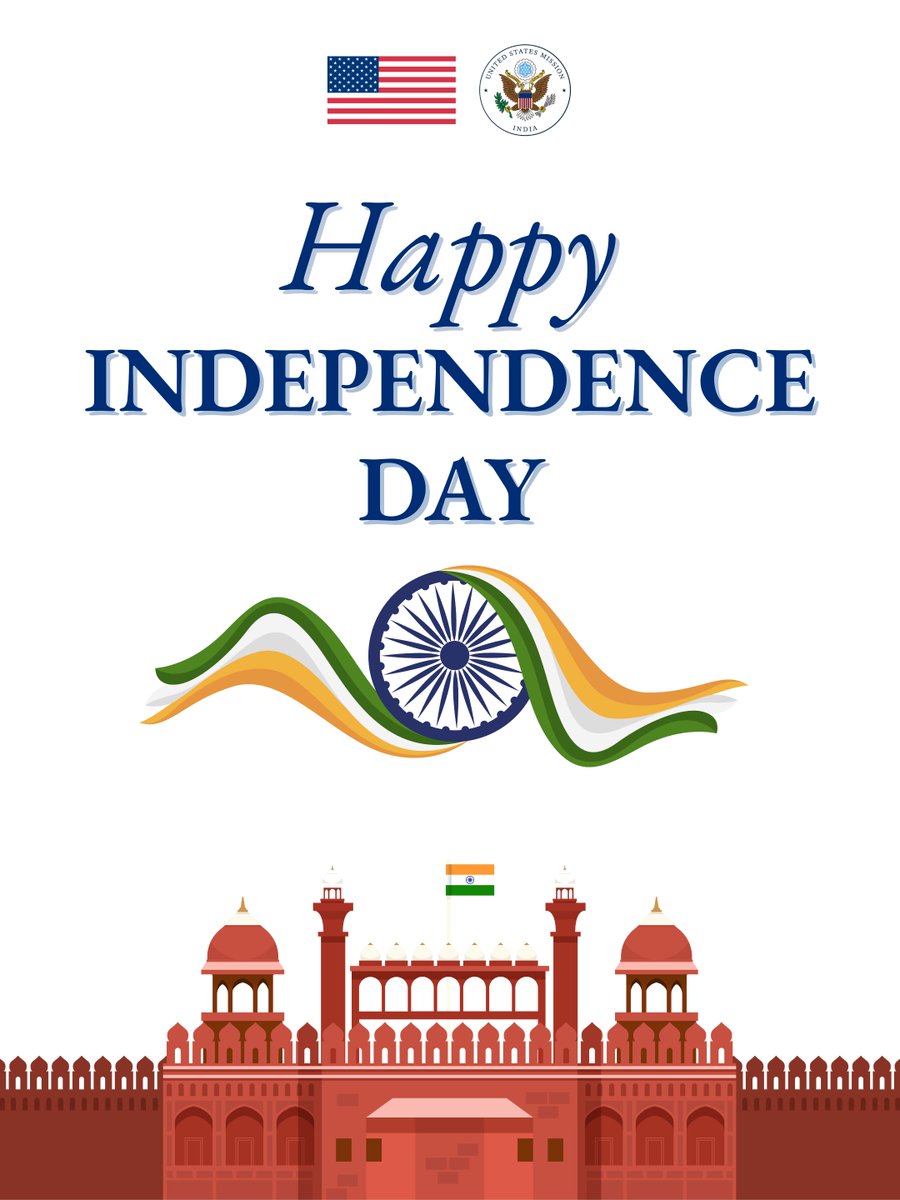 Happy Independence Day, India! The United States joins India in celebrating this important occasion, honoring our shared achievements in advancing global peace and prosperity. We look forward to strengthening the #USIndia partnership in the years ahead.