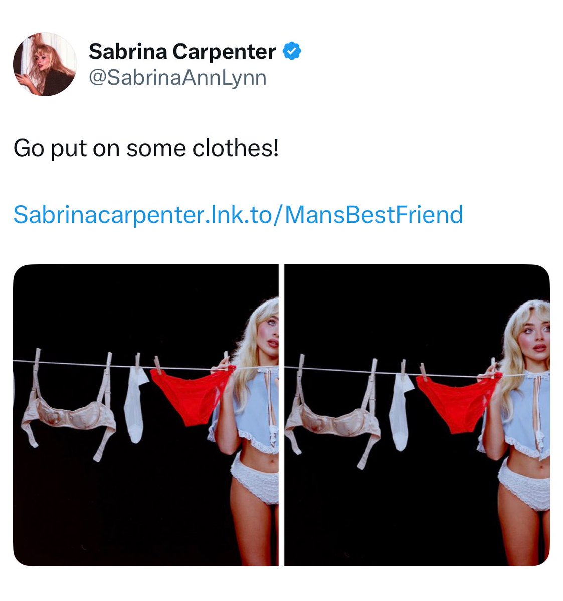 fopminui's tweet image. Sabrina Carpenter is rumored to be featured on TS12, as she recently posted “Go put on some clothes!”—the same phrase Taylor used when she called Sabrina to perform with her at The Eras Tour last year