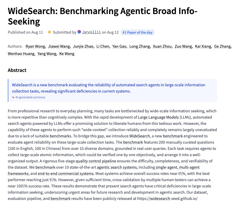 WideSearch

Benchmarking Agentic Broad Info-Seeking