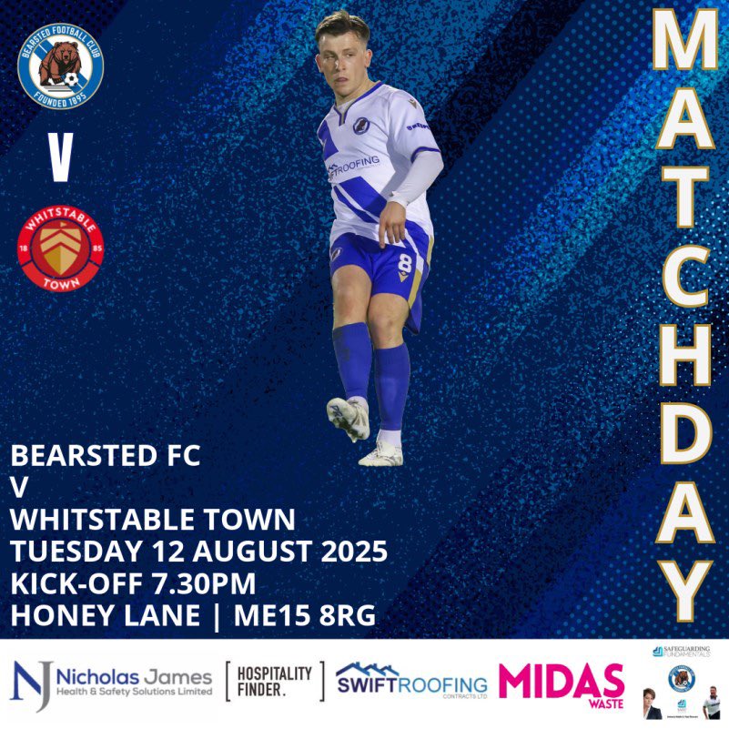 MATCHDAY!! 

🆚 Whitstable Town
⏰ KO 730pm (turnstiles open 630pm)
🏟️ Honey Lane - ME15 8RG
🏆 SCEFL Premier Division  
🍔 Food and drinks available 
🎟️ Entry: £10 adults u11 free (with a full paying adult). Card payments only on entry

#bearstedfc #bears #football #matchday
