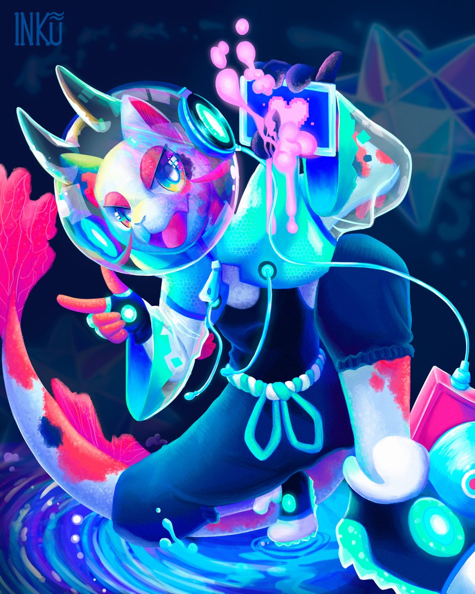 A koi fish named Jingle-Juice 🧡🐟 🪩
Say hello to my new OC

#digitalart #furry