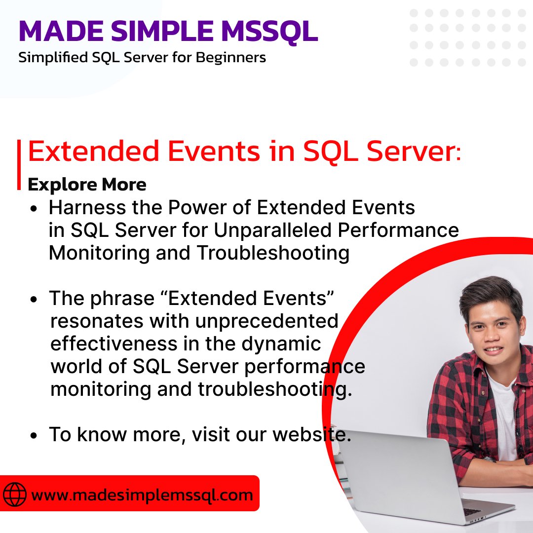 gsumita23's tweet image. The phrase “Extended Events” resonates with unprecedented effectiveness in the dynamic world of SQL Server performance monitoring and troubleshooting. Let&apos;s Explore:
madesimplemssql.com/extended-event…

#madesimplemssql #Database #sqldeveloper #sqldatabase #sqldba #DBA #DBAProgram #SQLDBA