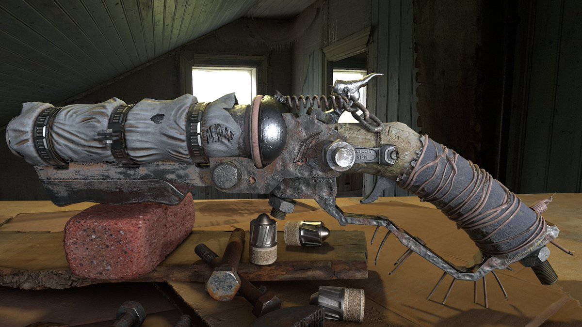 MBrytanchuk's tweet photo. This Post-Apocalyptic Gun was created to participate in challenge and now I’ve finished it for myself.
More info: https://t.co/cQxZ3803Bs
#SubstancePainter,#MarmosetToolbag,#GameAssetTexturing,#PostApocalyptic,#WeaponTextures,#3DTextures,#GameAssetWorkflow,#GameProp,#3DModeling https://t.co/fUe7p1HHf7