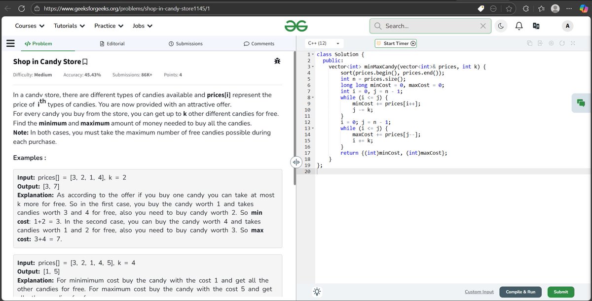 coding_yash's tweet image. Day 140          
Today’s Problem: Shop in Candy Store   #geeksforgeeks #DSA #CodeEveryday #KeepCoding #GFG2025 #geekstreak2025 #gfg160challenge #gfg160
@geeksforgeeks