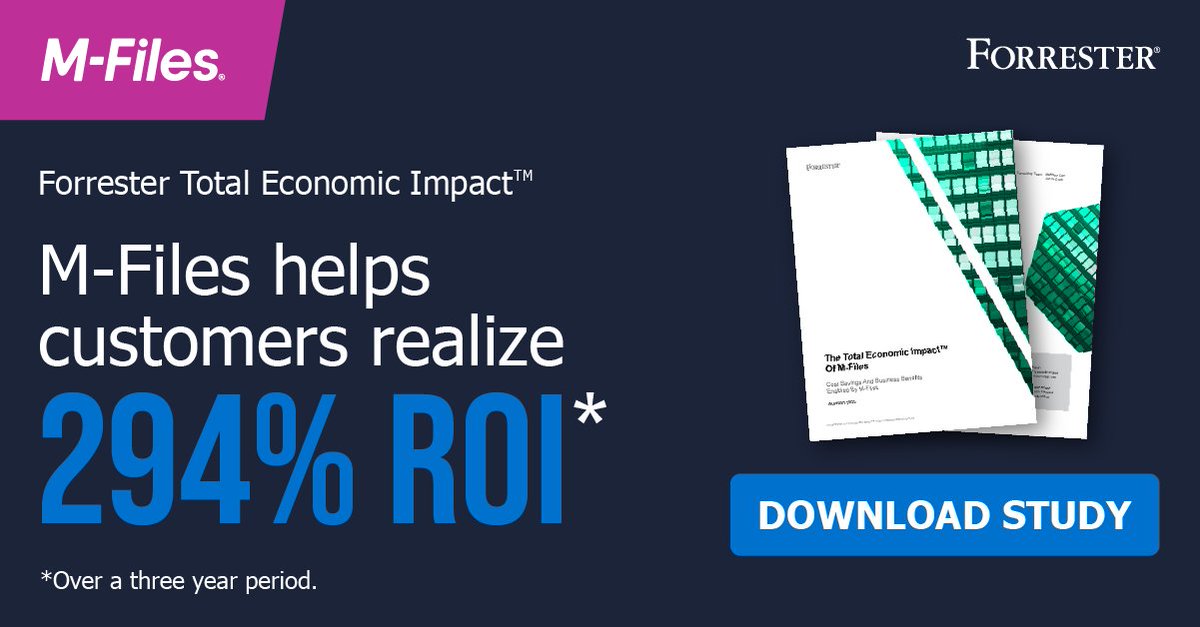 baystream's tweet photo. 294% ROI: How did M-Files customers realize a triple-digit return on investment? Find out in the latest commissioned study by Forrester: https://t.co/p1TgTpohB5

#Forresterresearch #economicimpact #ROI #knowledgework #automation #efficiency https://t.co/hh2UcwUiSW