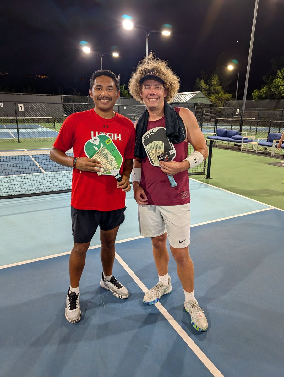 If you can't beat them in singles, play doubles with them 🤣🔥

Christian dominated me in a singles tourney two weeks ago, we teamed up for 5.0 moneyball tonight and went undefeated!!