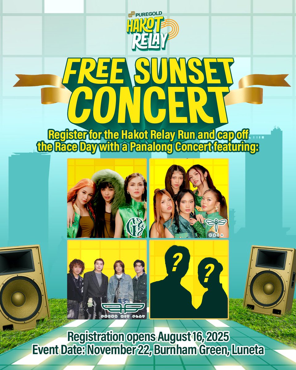 Puregold (@puregold_ph) on Twitter photo πΆ RUN, HAKOTβ¦ IN RACE OF THE SUN! πββοΈππ
Join the Puregold Hakot Relay Run and end your race day with a sunset concert with:
β¨ G22
β¨ KAIA
β¨ Press Hit Play
β¨ Plus a collab from a mystery duoβ¦ Hulaan nβyo! πππ
π
Reg starts: August 16, 2025
π Race + Concert Day: πΆ RUN, HAKOTβ¦ IN RACE OF THE SUN! πββοΈππ
Join the Puregold Hakot Relay Run and end your race day with a sunset concert with:
β¨ G22
β¨ KAIA
β¨ Press Hit Play
β¨ Plus a collab from a mystery duoβ¦ Hulaan nβyo! πππ
π
Reg starts: August 16, 2025
π Race + Concert Day: