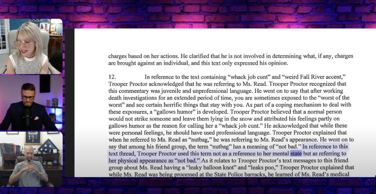 Michael Proctor told investigators that when he called Karen Read a "nut bag", he wasn't referring to her mental state. He claimed among this friend group, it means "not bad". So it was actually a compliment, according to the least credible person in MA. thx <a href="/letstalkliveytc/">LTL</a>