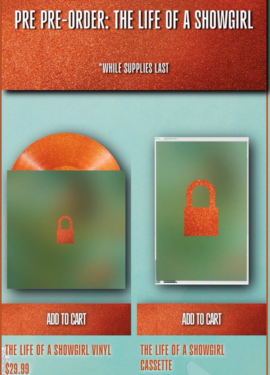 TSUpdating's tweet image. 🚨| Taylor Swift’s 12th studio album THE LIFE OF A SHOWGIRL is now up for pre-order—release date still TBA!

—Products ship before October 13, no release date yet.