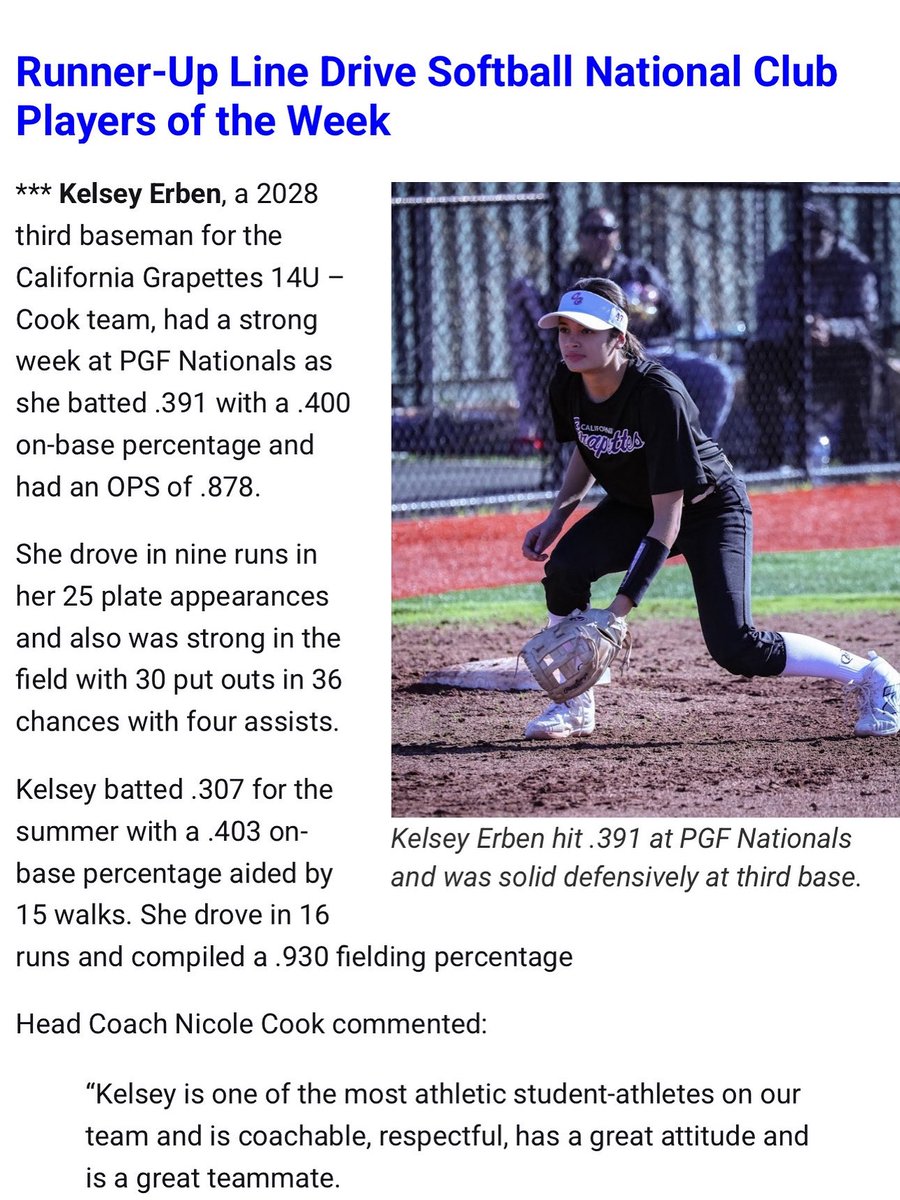 Kelsey Erben (@kelseyerben_47) on Twitter photo Thank you so much <a href="/LineDsoftball/">Line Drive Media</a> to be named one of the top national players of the week!! 🤙🏼🥎
<a href="/CAGrapettesCook/">California Grapettes National 16U Cook</a>
<a href="/HBPerformance3/">Hailey Breakwell</a> Thank you so much <a href="/LineDsoftball/">Line Drive Media</a> to be named one of the top national players of the week!! 🤙🏼🥎
<a href="/CAGrapettesCook/">California Grapettes National 16U Cook</a>
<a href="/HBPerformance3/">Hailey Breakwell</a>
