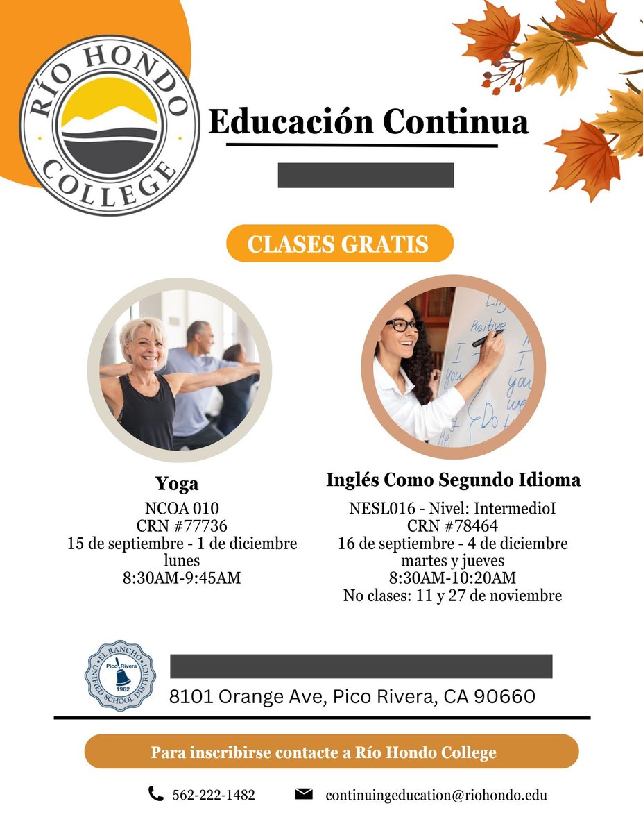Free Yoga and English Courses for Parents at STEAM! - 
 
Rio Hondo is offering our parents free Yoga and English as a Second Language courses, HERE AT STEAM! Call the number below, or reach out to our parent liaison Gladys Ruacho to register! (562) 801-7590 x 53031