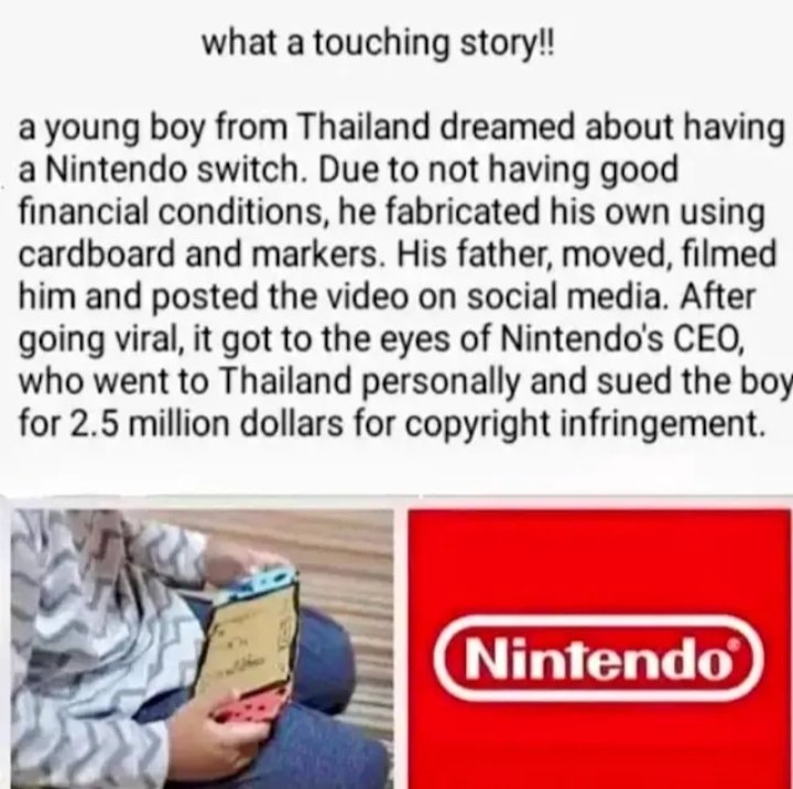 This is satire.
However the fact that it's actually believable is indicative of just how much goodwill Nintendo has burned through in this year alone.