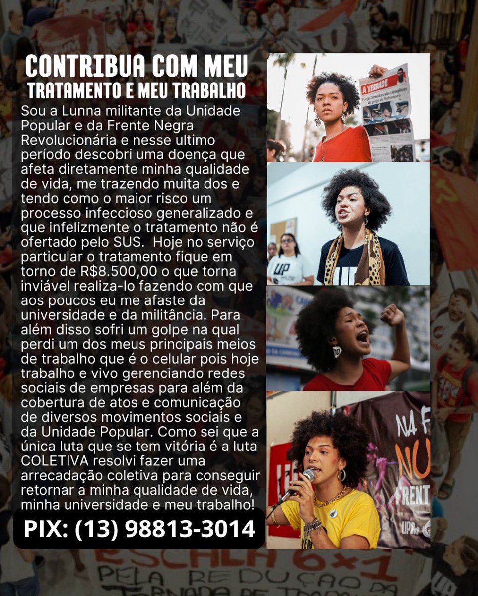 lunnanormande's tweet photo. AJUDE NO MEU TRATAMENTO DE SAÚDE

Sou Lunna militante e descobri uma doença que afeta diretamente minha qualidade de vida, me trazendo mt dor e que o tratamento não é ofertado pelo SUS.  O tratamento está em torno de R$8.500,00 por isso peço a ajuda de tds
https://t.co/kMIPignzyI https://t.co/hX2eFtx15f