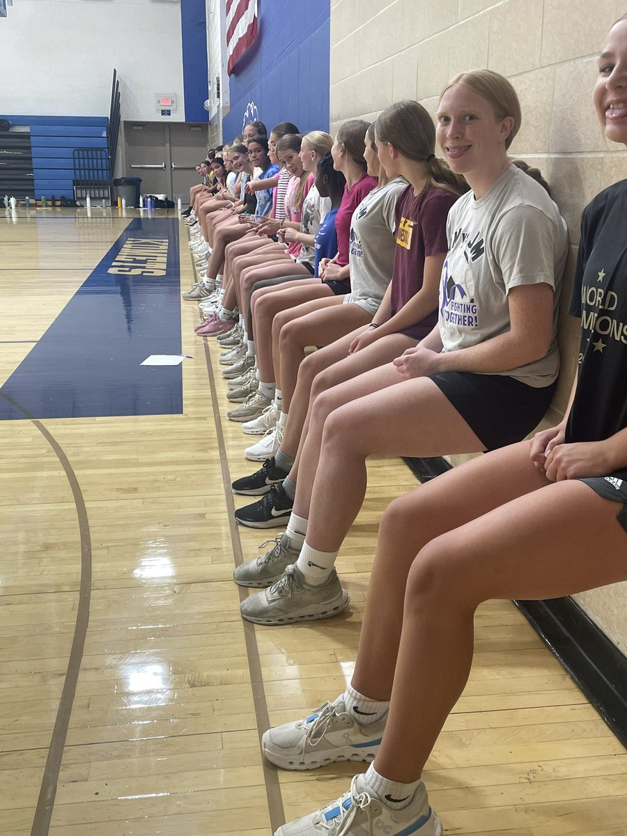 Tomorrow morning:
8AM; grass fields behind church 
bring cleats and water!!
Tomorrow afternoon:
3PM; turf
bring all gear for scrimmages and water
Great start ladies!!!