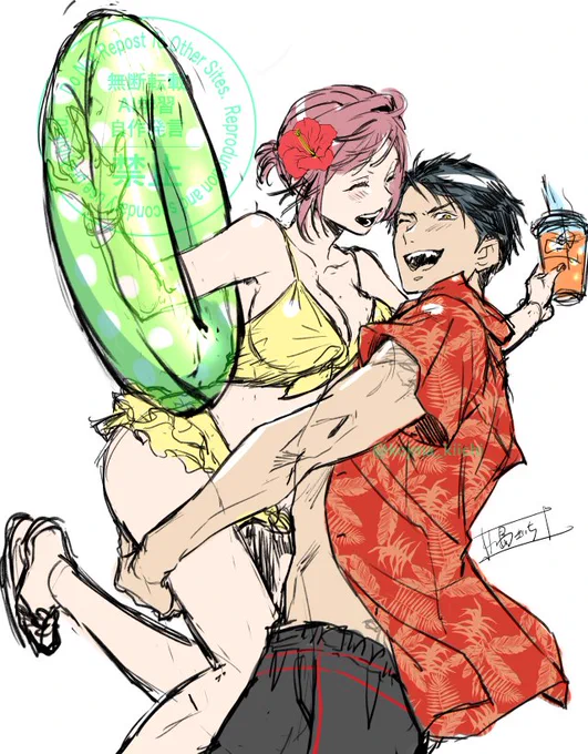 データ整理をしていたら極道とオメガの夏っぽい没ラフを発掘しました 絶対恋愛sweetさんの表紙だったかな?