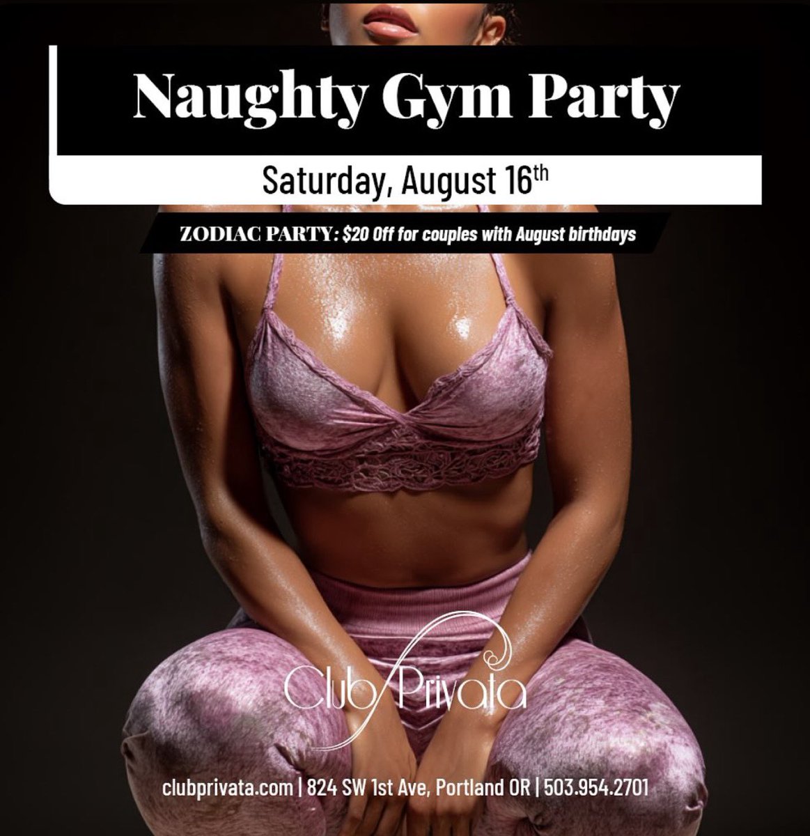 Join the Naughty Gym community in Portland, Oregon this weekend August 16th!

10am @ clothing optional beach: Collins Beach, Sauvie Island

8pm @ Club Privata

More info here:
naughtygym.com/ng-portland