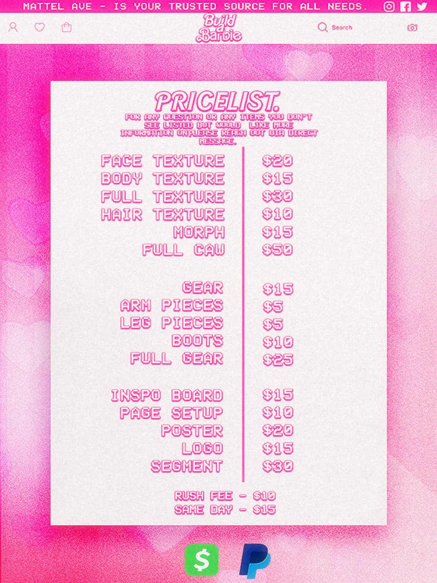 for everyone wondering! 

if interested contact me via

X-YearnForLaya
Discord-FacialFem
IG-Shopmattel or Nilayauclair