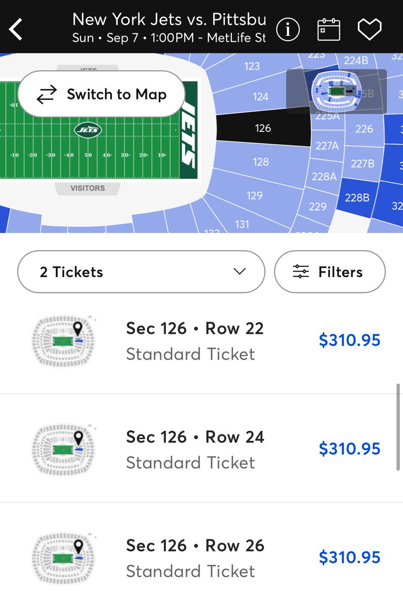 Justin4ocho's tweet photo. @NewYorkJet1962 $310 for same seat https://t.co/3dHCGvWrdy