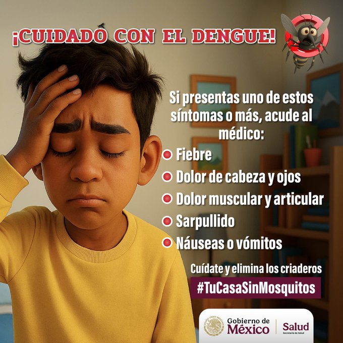 Birmex (@birmex) on Twitter photo El #dengue es un virus transmitido por el mosquito Aedes aegypti.
Se reproduce en agua estancada y se propaga rápidamente en temporada de lluvias. Si no se atiende a tiempo pone en riesgo tu vida.
Si presentas síntomas, acude de inmediato a tu Unidad Médica.
<a href="/SSalud_mx/">SALUD México</a> El #dengue es un virus transmitido por el mosquito Aedes aegypti.
Se reproduce en agua estancada y se propaga rápidamente en temporada de lluvias. Si no se atiende a tiempo pone en riesgo tu vida.
Si presentas síntomas, acude de inmediato a tu Unidad Médica.
<a href="/SSalud_mx/">SALUD México</a>