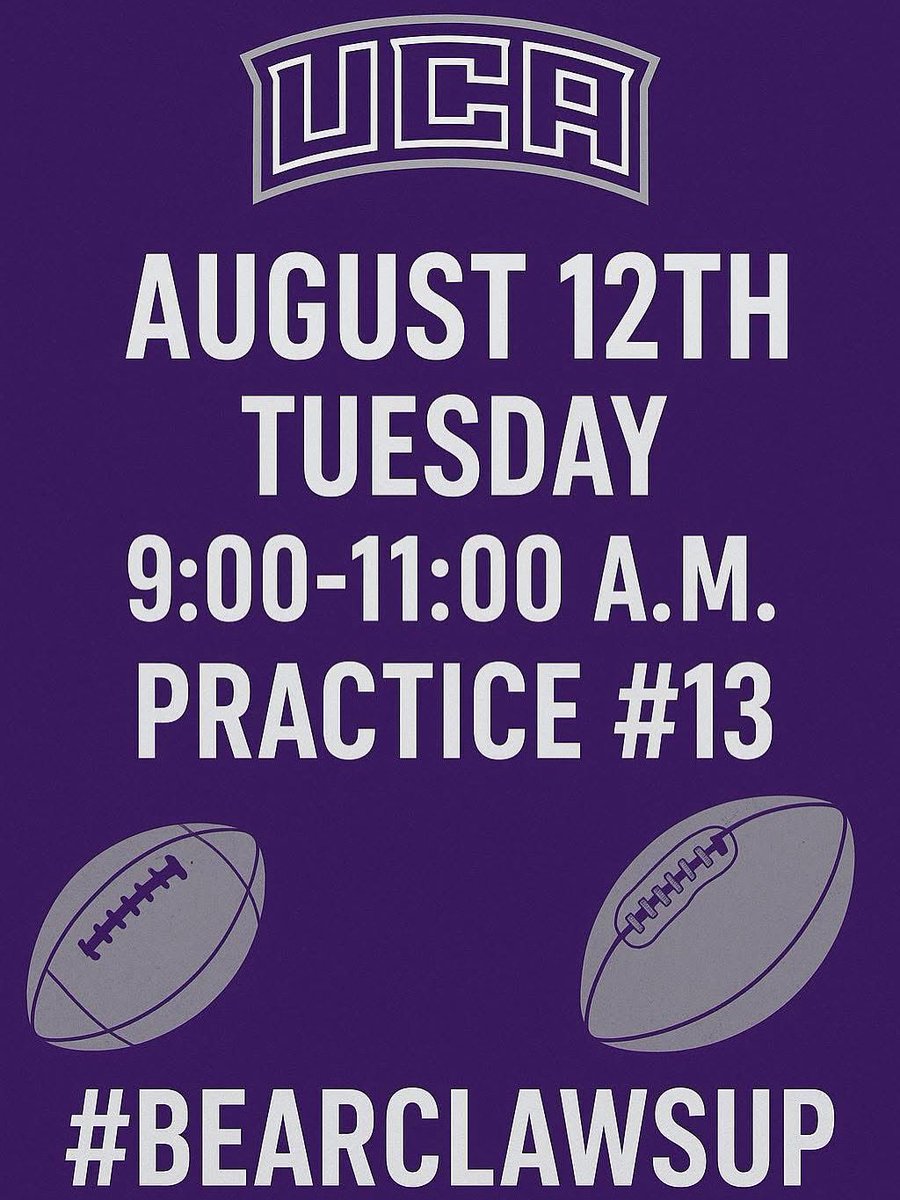 Jessica Brown (@jessannbrown10) on Twitter photo Practice days are game days in the making! Come out, support, and cheer on your UCA Bears as they put in the work. 🏈💜 #BearClawsUp #UCABears <a href="/UCA_Football/">𝗨𝗖𝗔 𝗕𝗘𝗔𝗥𝗦 𝗙𝗢𝗢𝗧𝗕𝗔𝗟𝗟</a> Practice days are game days in the making! Come out, support, and cheer on your UCA Bears as they put in the work. 🏈💜 #BearClawsUp #UCABears <a href="/UCA_Football/">𝗨𝗖𝗔 𝗕𝗘𝗔𝗥𝗦 𝗙𝗢𝗢𝗧𝗕𝗔𝗟𝗟</a>
