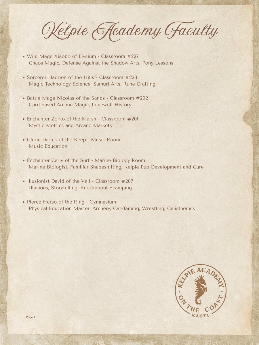 Kelpie Academy Faculty - Page 1