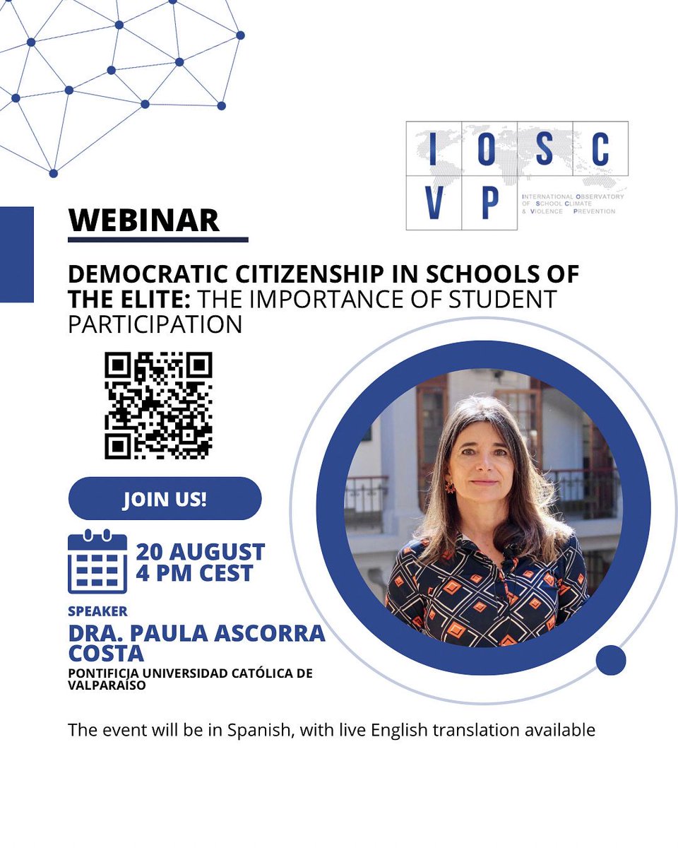 📢 llega otro seminario abierto del Observatorio Internacional de Violencia Escolar sobre la importancia de la participación para la #ConvivenciaEscolar  🗓 20 de agosto, 11hs 🇺🇾 10 hs 🇨🇱
Trasmisión en Español

Registración: forms.gle/At42d1MwakHwbp…