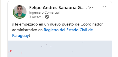 ❌PADRON ADULTERADO

PARA MUESTRA: UN HECHO

* FELIPE ANDRES SANABRIA GONZALEZ
- DISTRITO ORIGEN: SAN LORENZO
- DISTRITO DESTINO: ASUNCION
    Dir: 14 DE MAYO Y FLORENCIO VILLAMAYOR 
(CHACARITA)
    Local: COL NAC RCA DE BRASIL

* FELIPE ANDRES SANABRIA GONZALEZ
PARTIDO: ANR