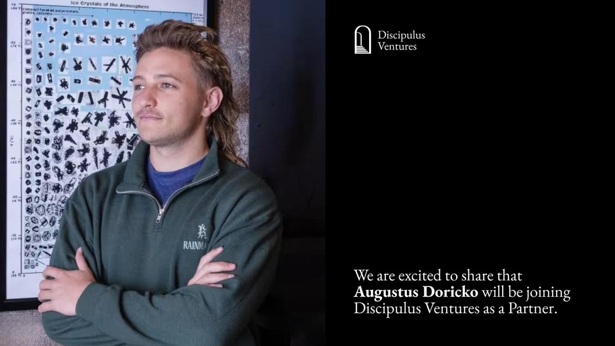 Discipulus Ventures (@discipulusvent) on Twitter photo Excited to announce that <a href="/ADoricko/">Augustus Doricko</a>, founder of <a href="/RainmakerCorp/">Rainmaker Technology Corporation</a>, is joining the Discipulus team as a venture partner, alongside his work at Rainmaker.
Weโre grateful for his continued support and look forward to working together on upcoming Cohorts.
Get involved with Discipulus Excited to announce that <a href="/ADoricko/">Augustus Doricko</a>, founder of <a href="/RainmakerCorp/">Rainmaker Technology Corporation</a>, is joining the Discipulus team as a venture partner, alongside his work at Rainmaker.
Weโre grateful for his continued support and look forward to working together on upcoming Cohorts.
Get involved with Discipulus