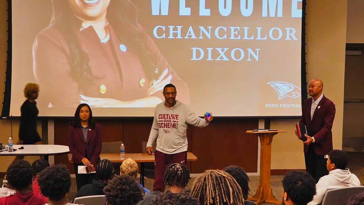 So excited about our upcoming football season! Thanks, Coach Oliver, for welcoming me to speak with the team today. Go Eagles! #EagleinChief13 #NCCUFootball #WeAreNCCU #BeGREAT