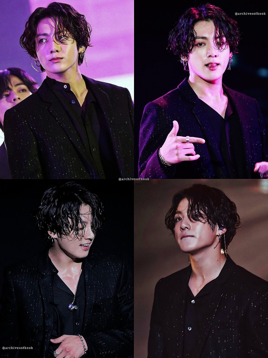 Jeon Jungkook, 21, black suit and long hair