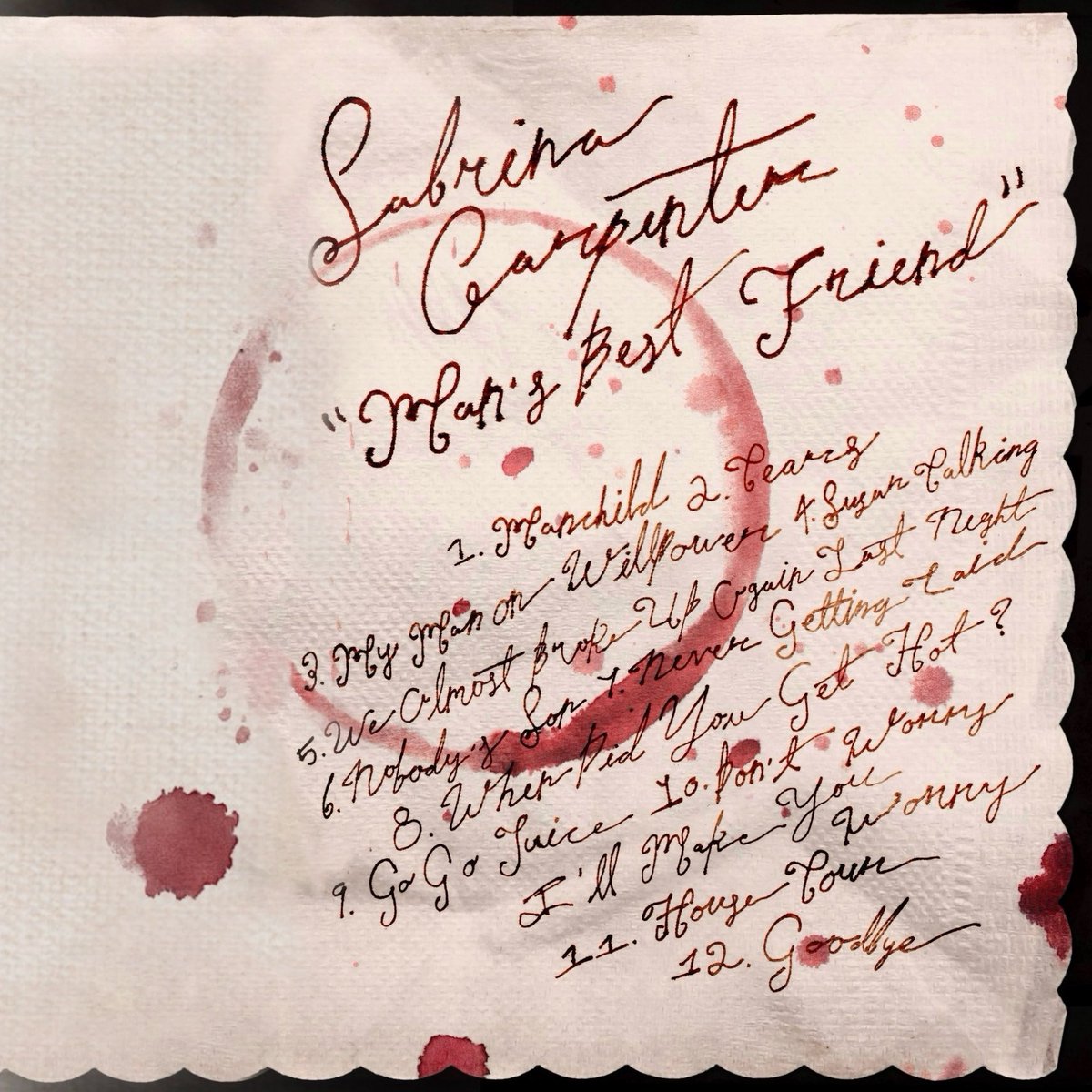 SCdailyupdates's tweet image. The track lengths for "Man's Best Friend" by Sabrina Carpenter have been revealed due to a possible glitch on Spotify, these times still remain unconfirmed.

Manchild — 3:33
Tears — 3:34
My Man On Willpower — 4:08
Sugar Talking — 3:32
We Almost Broke Up Again Last Night — 2:58…