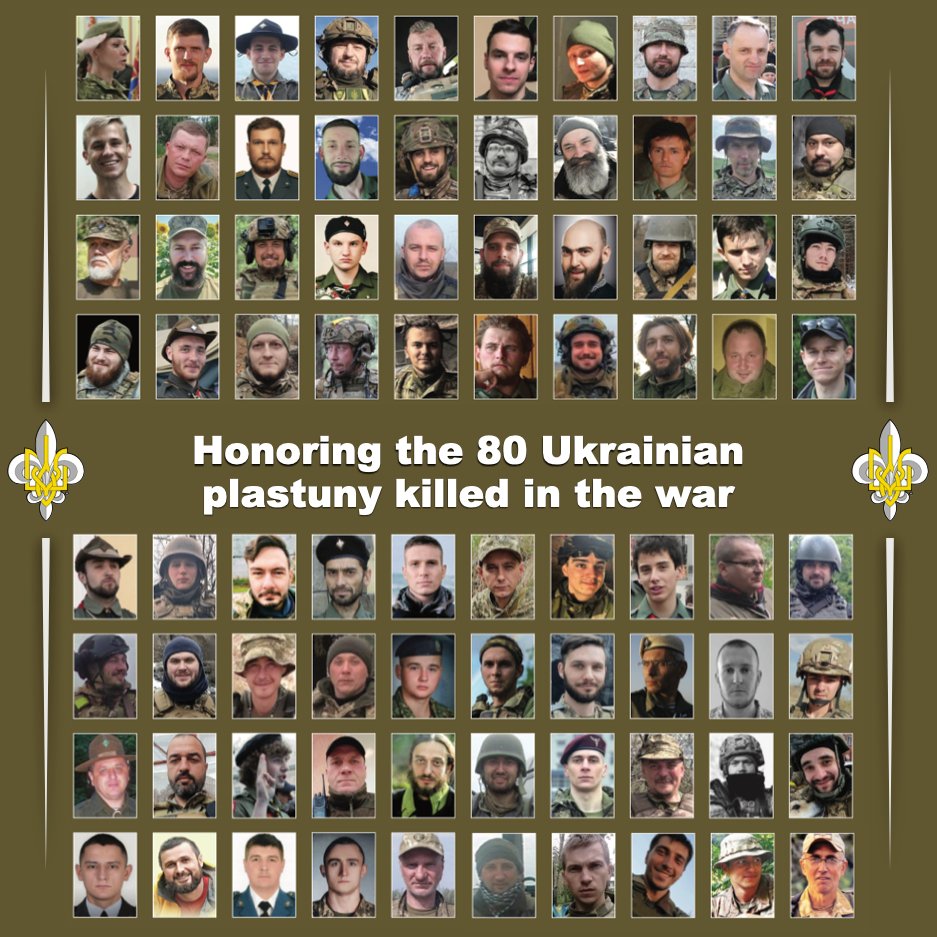 plast_usa's tweet photo. Since Russia’s aggression began, 80 Ukrainian plastuny have given their lives
defending their homeland. They lived with courage and honor—and gave
everything for Ukraine. We will never forget. 💙💛
#ScoutsForUkraine #HonorTheFallen #StandWithUkraine https://t.co/3bbmcoHVGw
