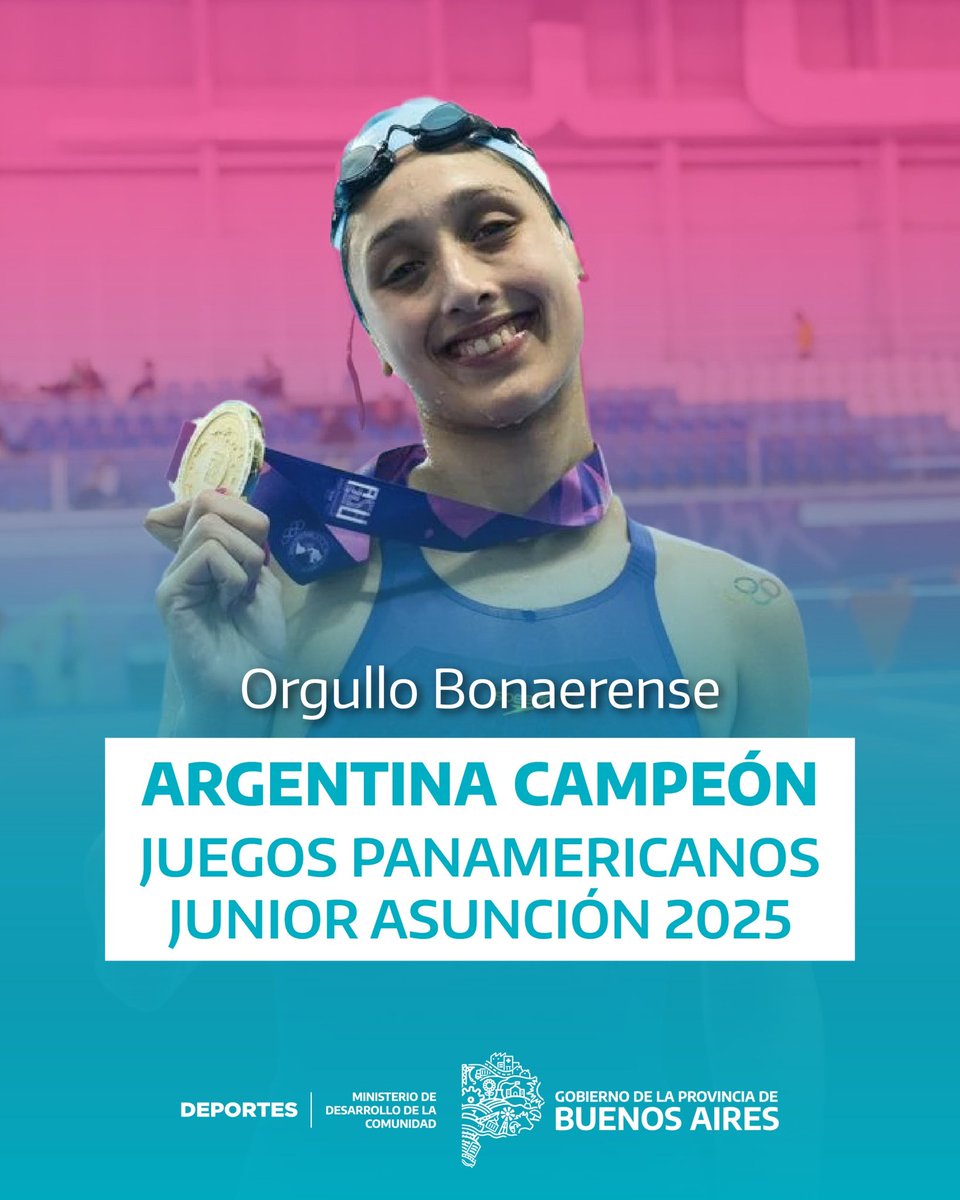 #OrgulloBonaerense 🇦🇷

🏅|🏊🏻‍♀ Medalla de oro en los 400 metros libre femenino para la deportista Agostina Hein en los Juegos Panamircanos Junior Asunción 2025 

🫶 ¡Felicitaciones Agostina!