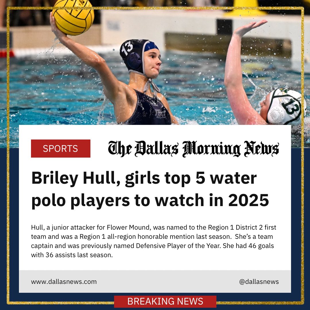 FMHS Water Polo (@waterpolofmhs) on Twitter photo Congratulations to Briley Hull for being named to <a href="/dallasnews/">Dallas Morning News</a> top 5 girl water polo players to watch in 2025! Congratulations to Briley Hull for being named to <a href="/dallasnews/">Dallas Morning News</a> top 5 girl water polo players to watch in 2025!