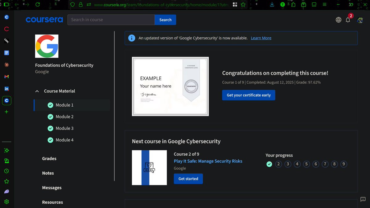 TOBIETOM's tweet image. I have just finished the first course in the Google Cybersecurity Certificate. Moving on to the next course in the certification...
#cybersecurity #infosec #cybersecuritylearning #ethicalhacking #100daysofcybersecurity #tech #coding #learning