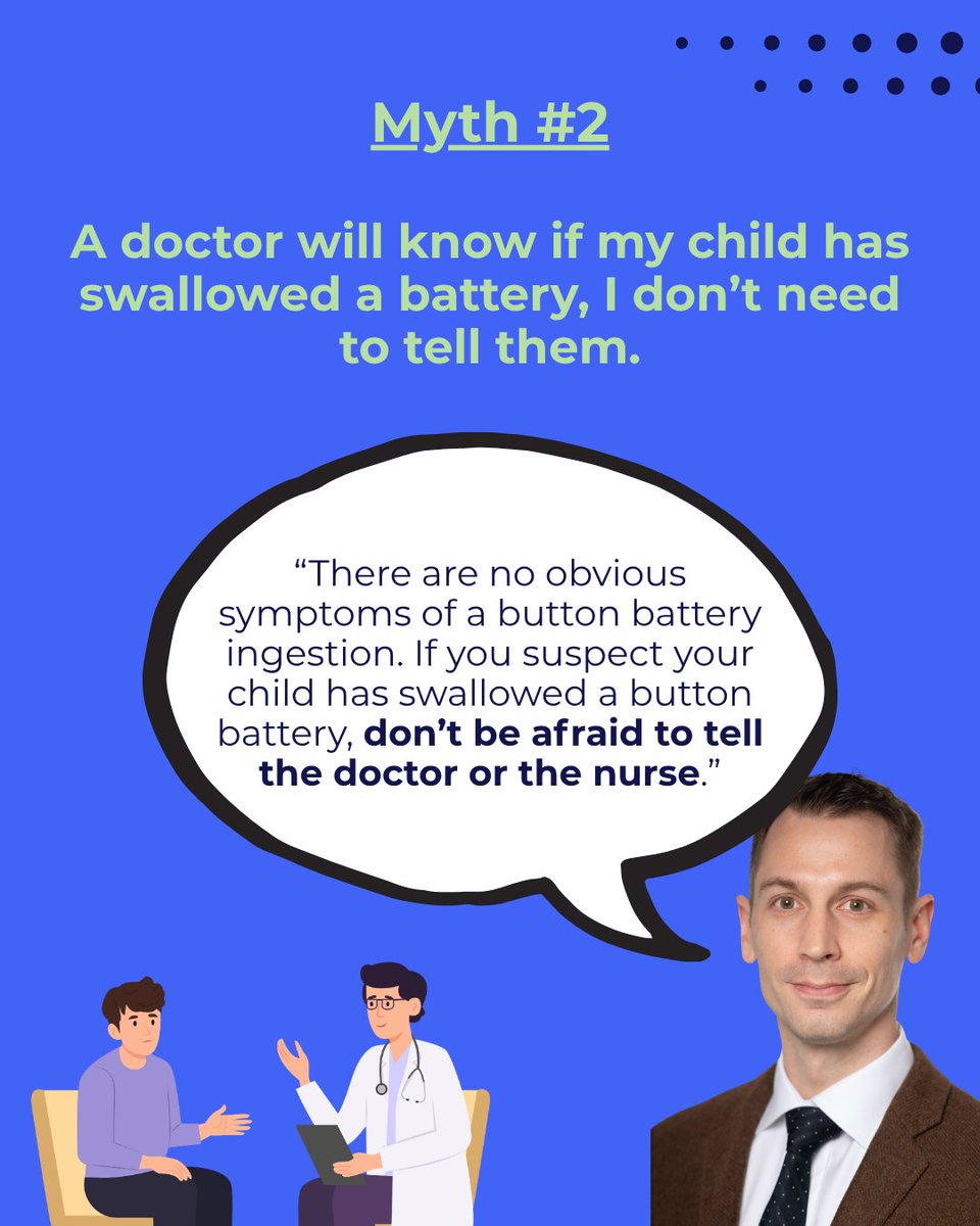 ASPO_PEDSOTO's tweet image. Button Battery Myths – Busted!
w/ Dr. Nikolaus Wolter, MD (@SickKidsToronto)

Dead batteries are safe ❌
Symptoms are easy to catch ❌
Once out, injury stops ❌
You should induce vomiting ❌

Truth saves lives.
#ButtonBatteryAwareness #ChildSafety