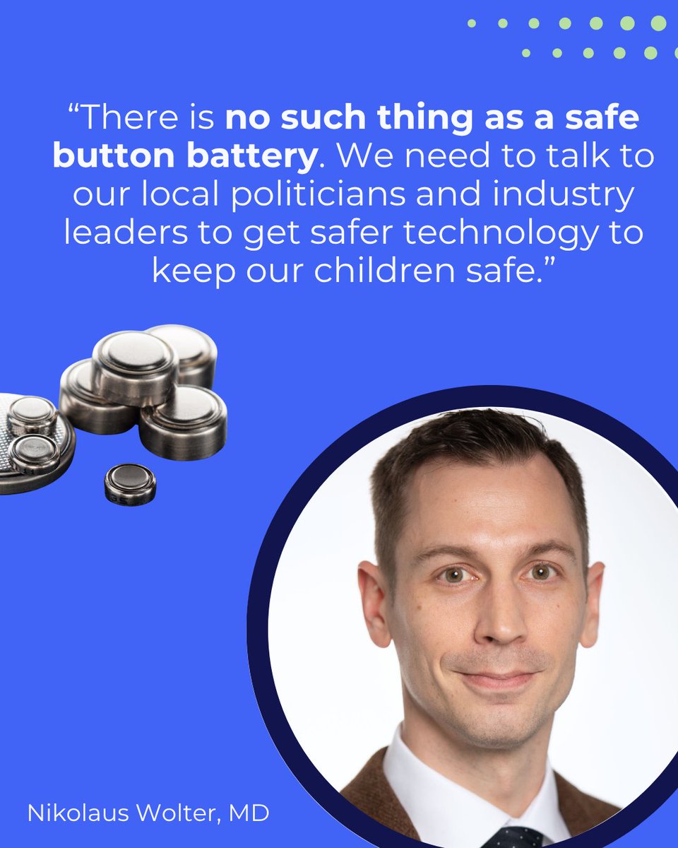 ASPO_PEDSOTO's tweet image. Small battery. Big danger.
Dr. Nikolaus Wolter, MD (@SickKidsToronto), button battery safety expert,  kicks off a 3-part ASPO series to improve public understanding of:
Injury presentation
Delayed harm
Management &amp;amp; mitigation
Safe disposal

#ButtonBatteryAwareness #ChildSafety