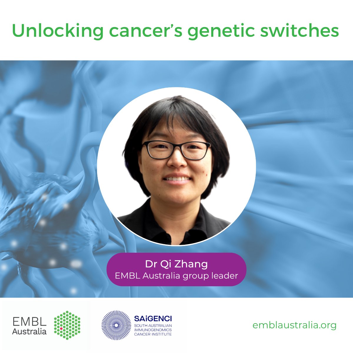 EMBLAustralia's tweet image. 🧬DNA’s message is only part of the story.

Dr @QiZhang85 @SAiGENCI is decoding epigenetic modifiers - the hidden editors of gene expression - to uncover new cancer treatments.

🔗 More in our Impact Report: bit.ly/3EVhwD8

#DecodingTheUniverse #ScienceWeek
