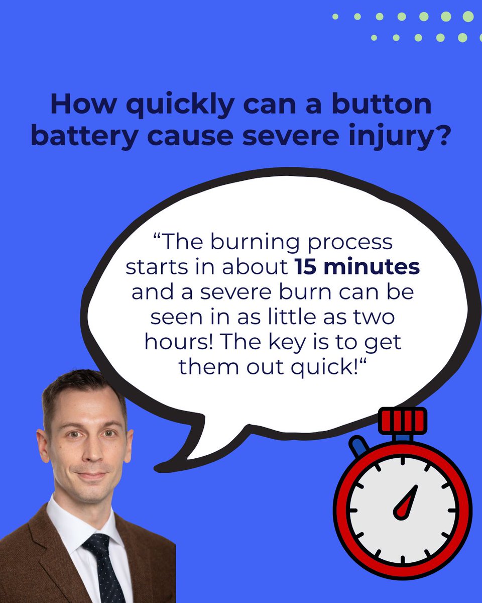 ASPO_PEDSOTO's tweet image. Small battery. Big danger.
Dr. Nikolaus Wolter, MD (@SickKidsToronto), button battery safety expert,  kicks off a 3-part ASPO series to improve public understanding of:
Injury presentation
Delayed harm
Management &amp;amp; mitigation
Safe disposal

#ButtonBatteryAwareness #ChildSafety