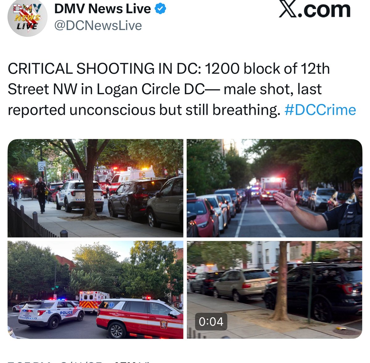 A shooting leaving somebody critically injured occurred tonight in DC two blocks away from where liberals were protesting President Trump's crackdown on violent crime